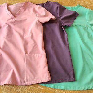 3 Mandala scrub sets womens Small Tops/ Medium bottom Rose/Dewberry/Mint
